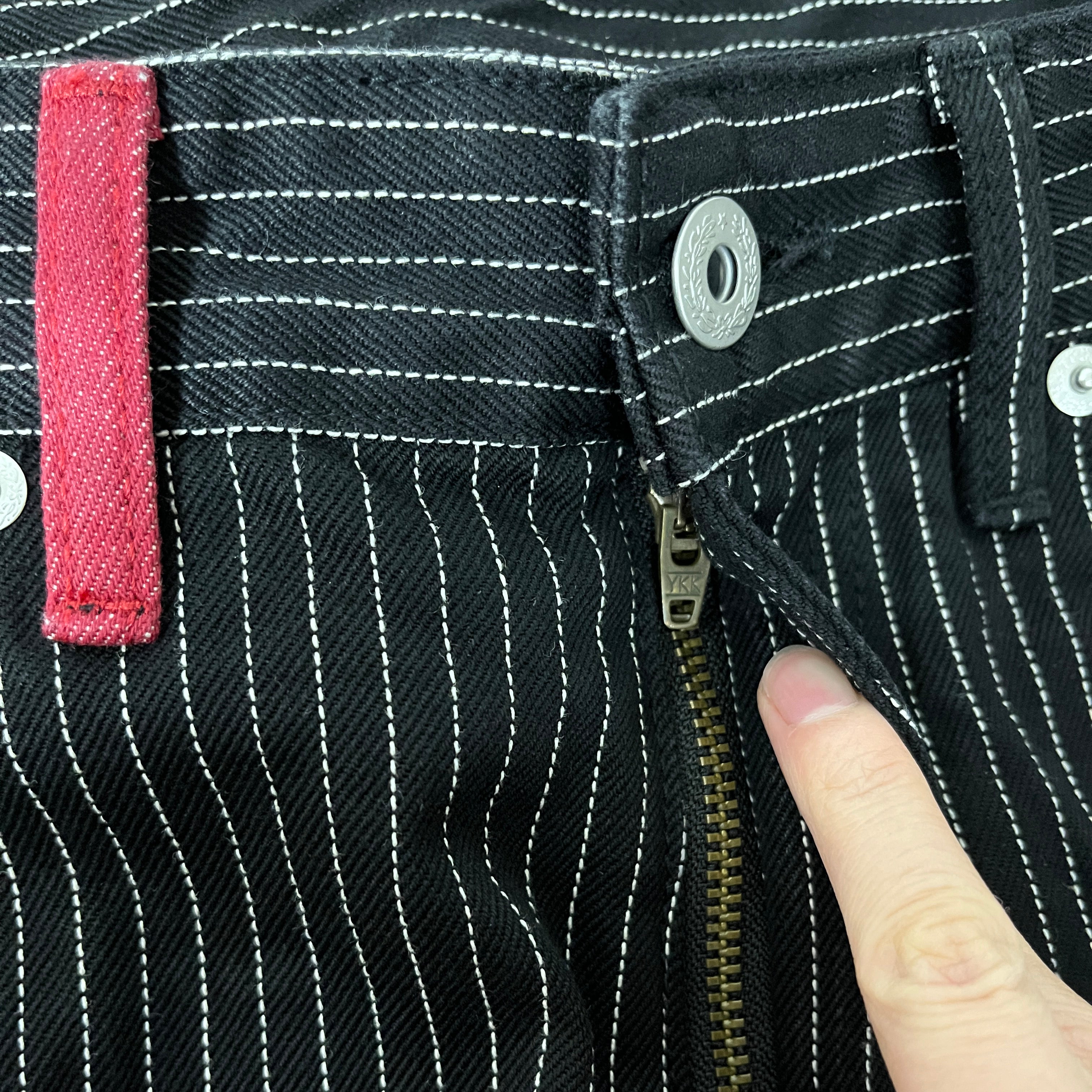 Wide Leg Pinstripe Selvedge Jeans for Men
