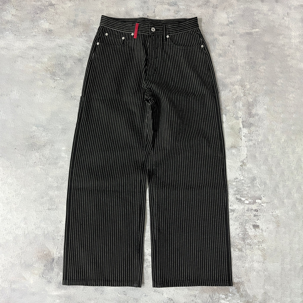 Wide Leg Pinstripe Selvedge Jeans for Men