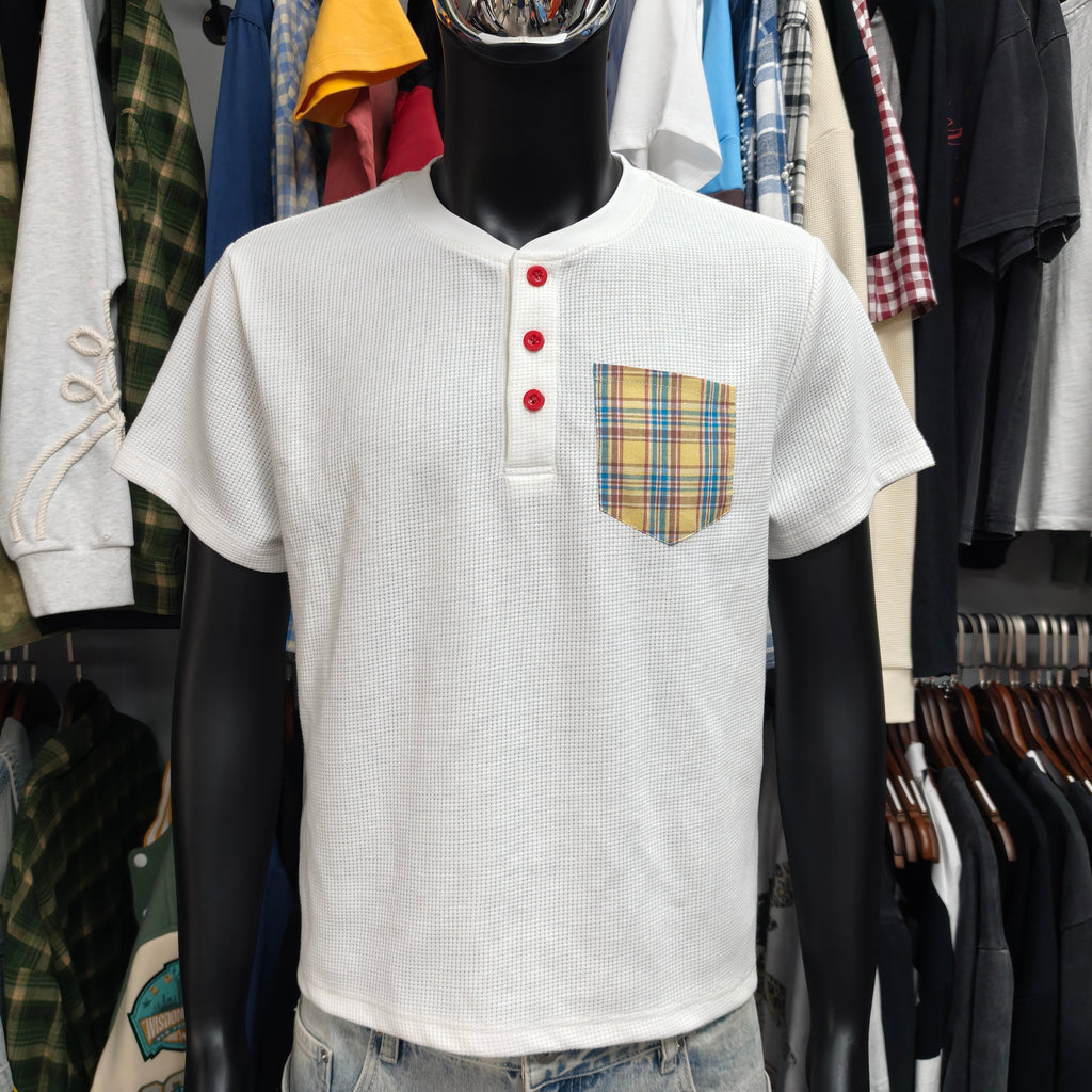 Boxy Fit Waffle Henley Short Sleeve T-shirt for Men
