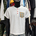 Boxy Fit Waffle Henley Short Sleeve T-shirt for Men