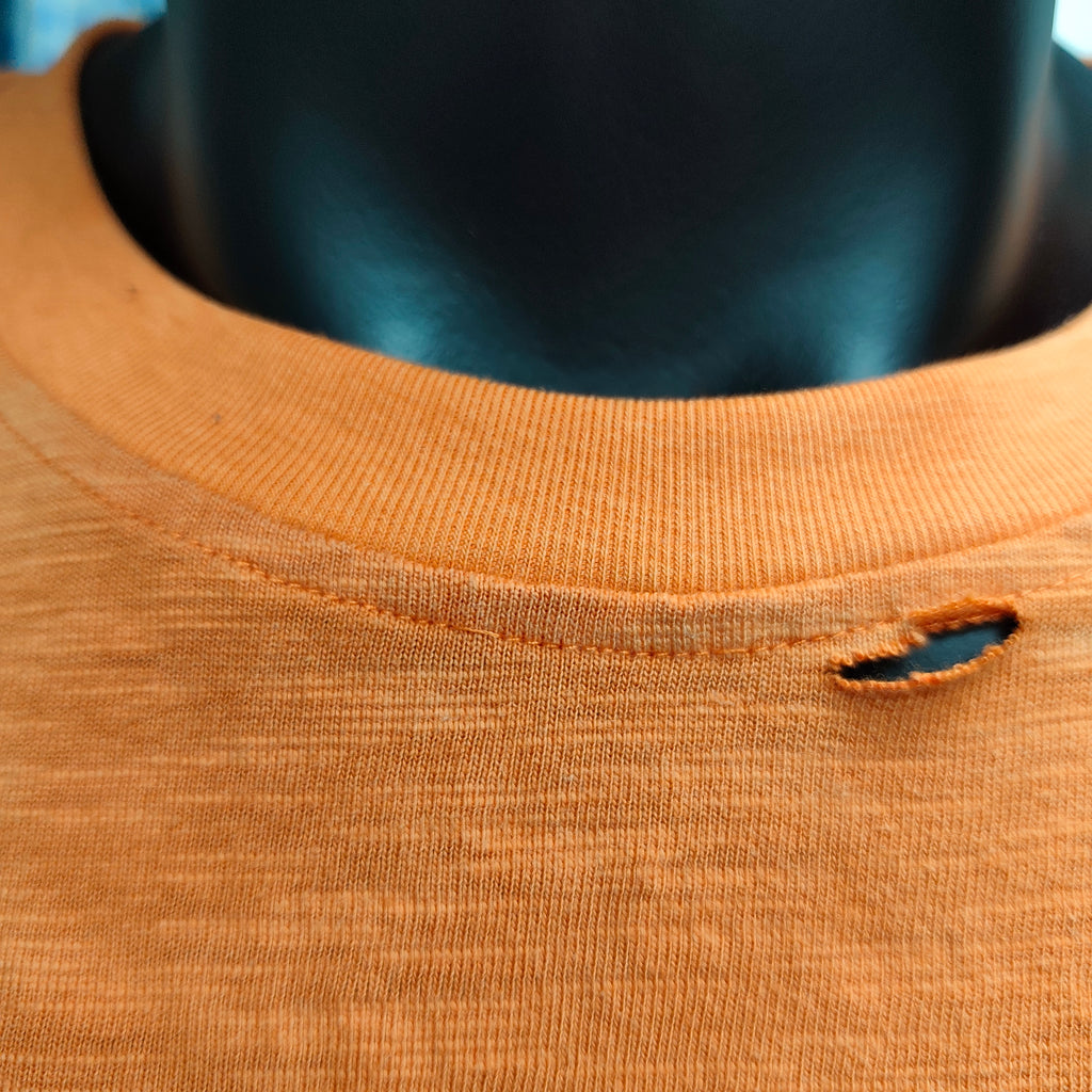 Orange Vintage Washed Slub Cotton T-shirt with Distressed Fashion