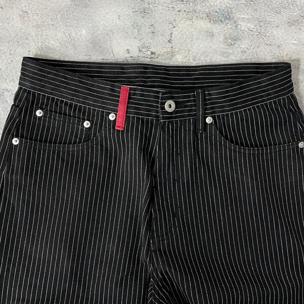 Wide Leg Pinstripe Selvedge Jeans for Men