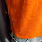 Orange Vintage Washed Slub Cotton T-shirt with Distressed Fashion