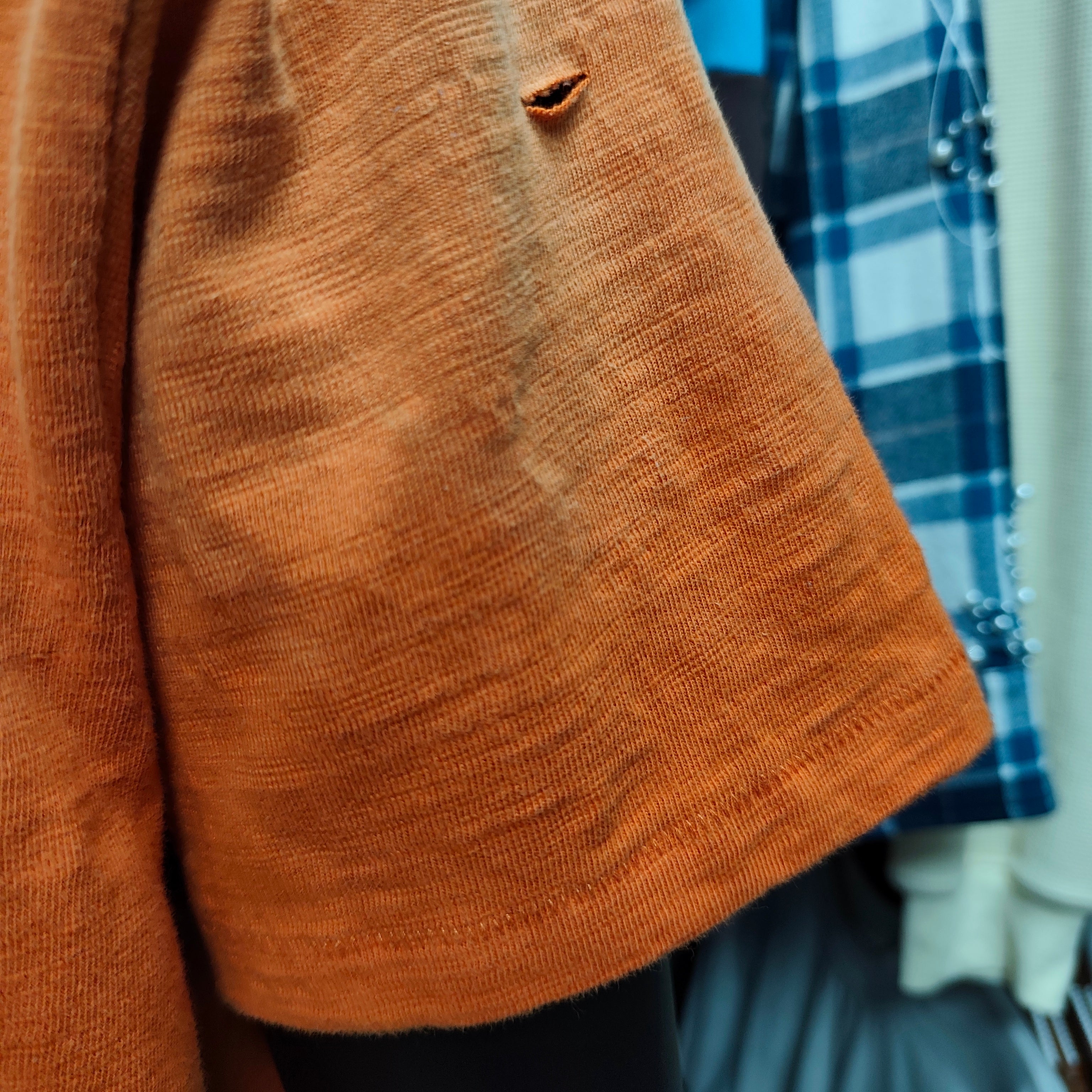 Orange Vintage Washed Slub Cotton T-shirt with Distressed Fashion
