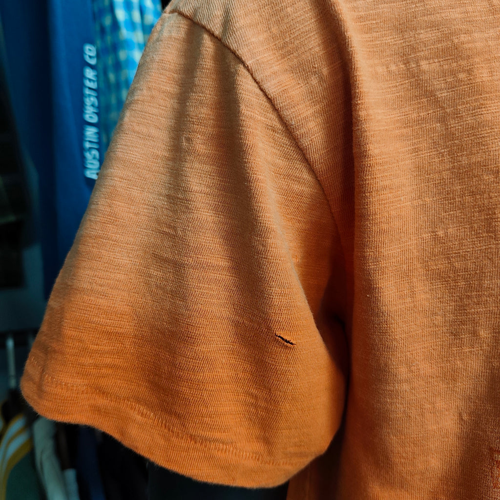 Orange Vintage Washed Slub Cotton T-shirt with Distressed Fashion